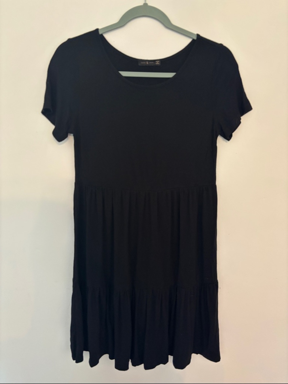 Classic Black Short-Sleeve Tiered Dress